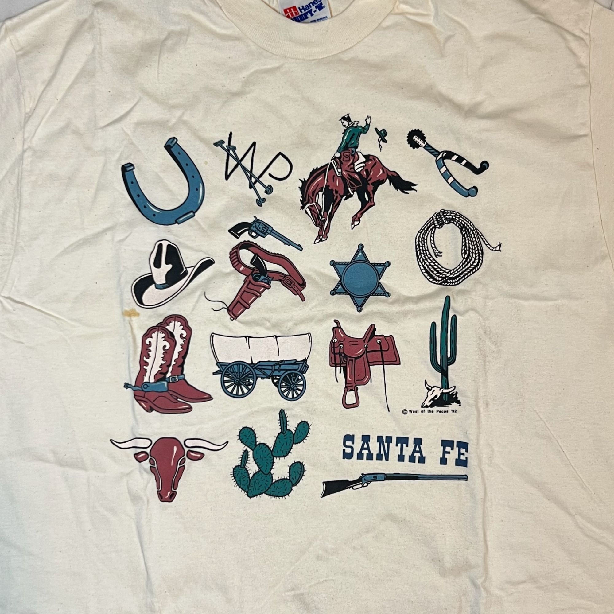 Hanes Vintage 90s Hanes West Of The Pecos Santa Fe Cowboy Graphic Size XL / US 12-14 / IT 48-50 - 4 Thumbnail