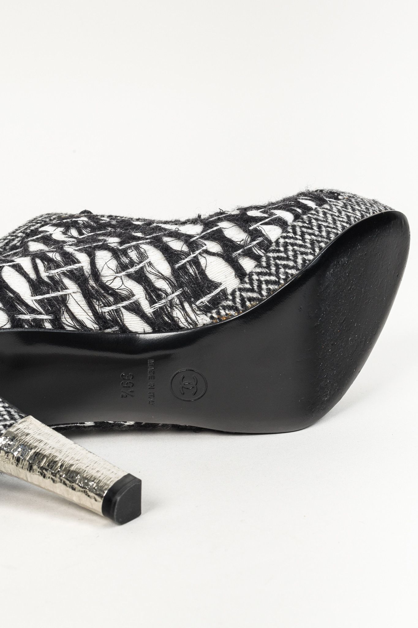 Chanel Chanel G27462 Wool Tweed Lace Up Silver Heel Booties Size US 9 / IT 39 - 5 Thumbnail
