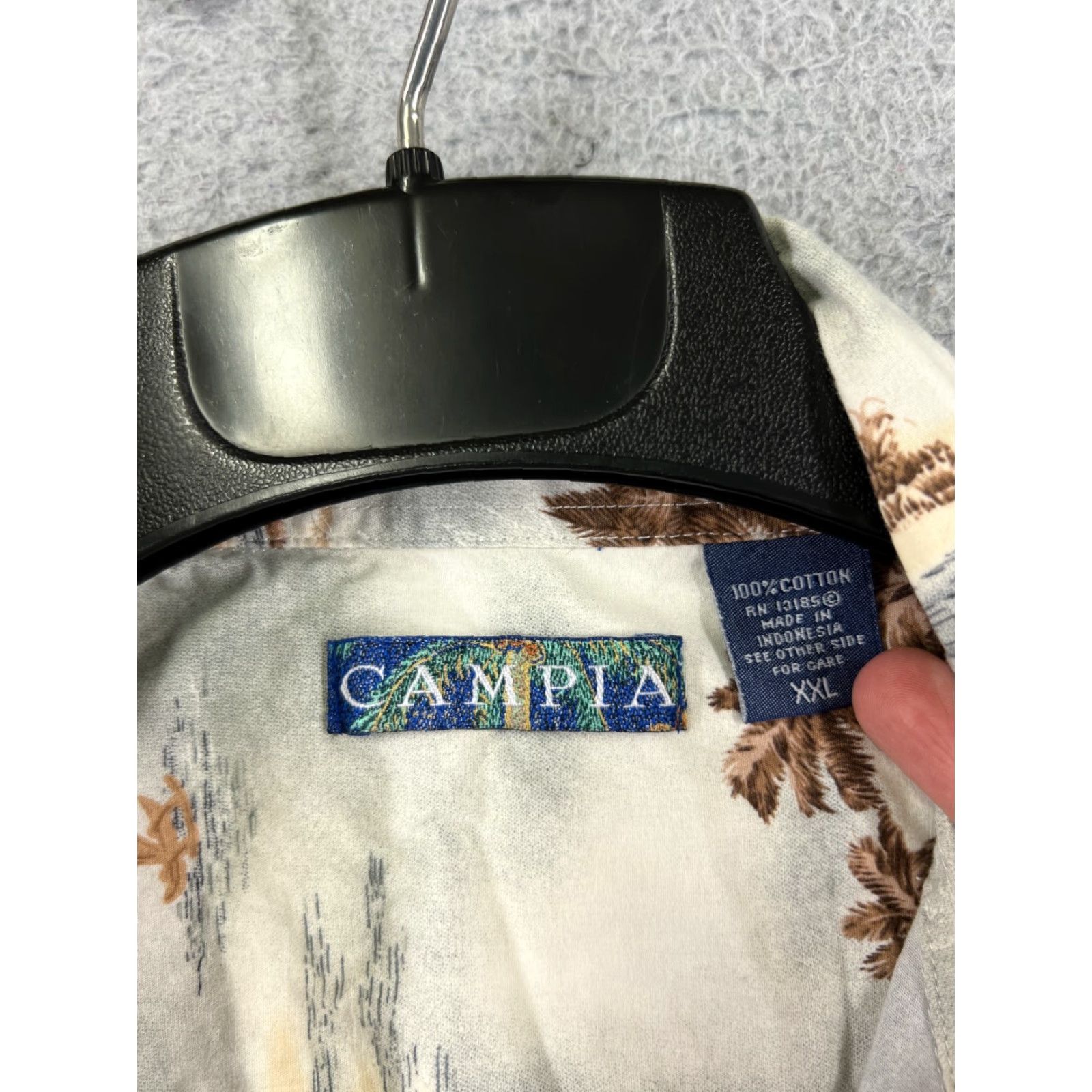 Vintage VINTAGE Campia Shirt Men 2XL Gray Brown Hut Beach Palm Hawaiian Cotton Button Up Size US XXL / EU 58 / 5 - 7 Thumbnail