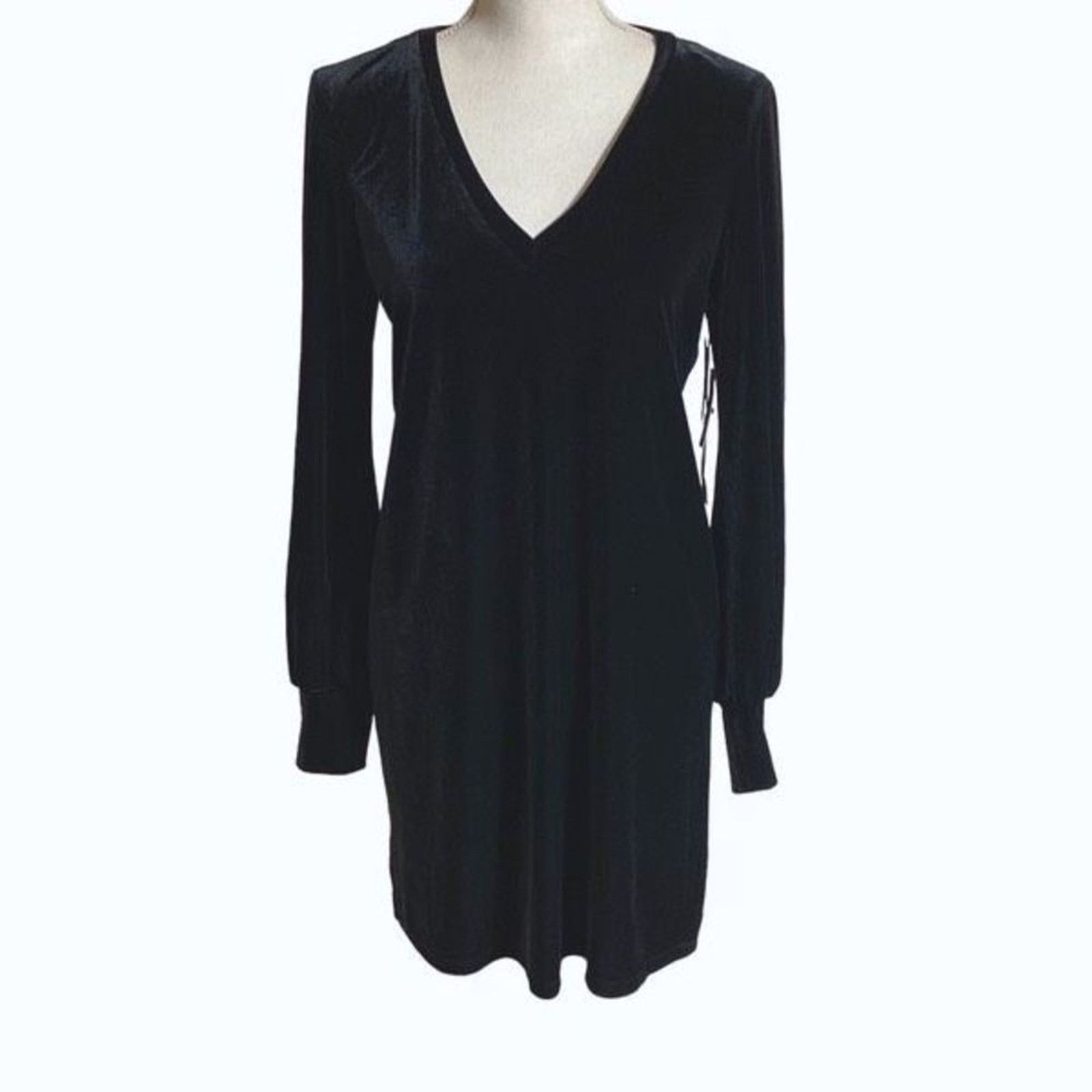 Nordstrom 1 State Women's Black Plush Luxe V Neck Bodycon Dress Size S / US 4 / IT 40 - 13 Thumbnail