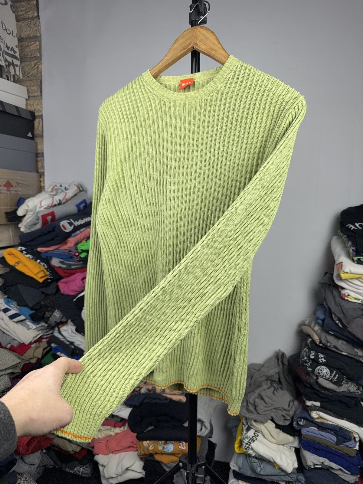Hugo Boss Avant Garde 00s Hugo Boss Green Ribbed Knit Cotton Sweater Size US M / EU 48-50 / 2 - 4 Thumbnail