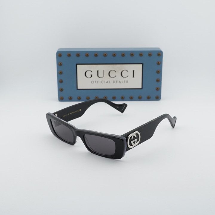 Gucci Gucci GG0516S 018 Sunglasses Black Rectangle Frame, Grey Size ONE SIZE - 1 Thumbnail