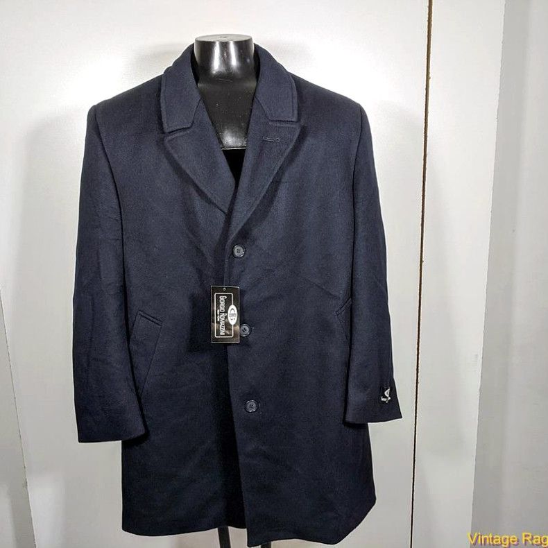 image of Vintage Giorgio Romazzini Long Wool Coat Overcoat Mens Size XL 46 Navy Blue NWT in White