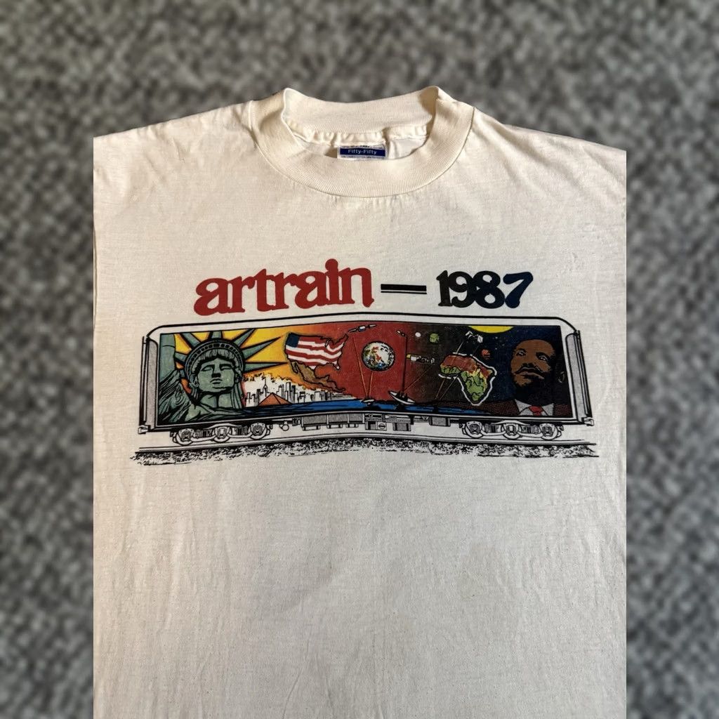 Hanes VINTAGE The Arttrain Graffiti Train NYC T Shirt Sz L Hanes Crew Neck Graphic Print White 1980s 80s Art Hip Hop Streetwear Graffiti Men MENS Size US L / EU 52-54 / 3 - 1 Thumbnail