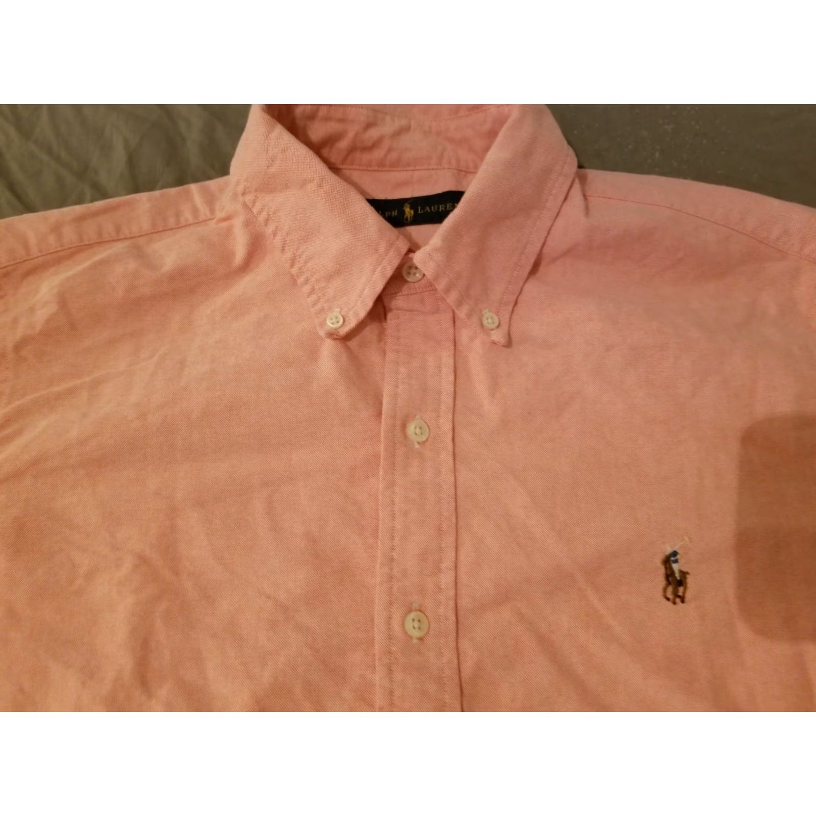 Polo Ralph Lauren VINTAGE Mens Polo Ralph Lauren Dress Shirt L Large Pink Button Cotton Shirt Size 42R - 2 Thumbnail
