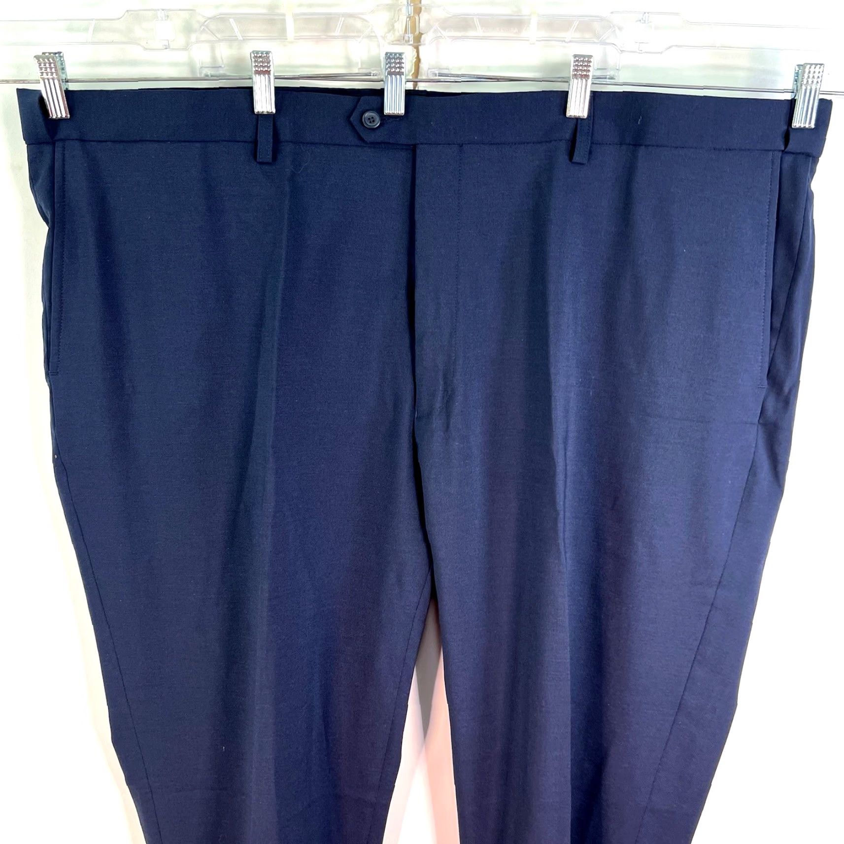 Vintage GS Perfect Fit Wool Blend Pant Mens Size 52 X32 Navy Blue Stretch Dress Pants Flat Front Zip Front City Money Formal Workwear Size US 36 / EU 52 - 2 Thumbnail