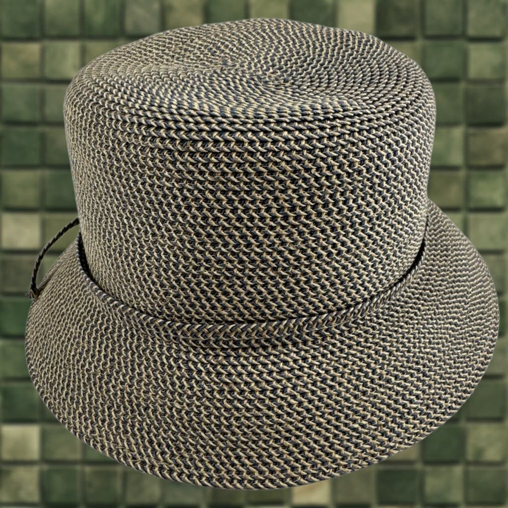 Vintage VINTAGE Ariane Millinery Bucket Hat Tan Navy Blue Two-Tone Braided Summer Beach Size ONE SIZE - 1 Thumbnail