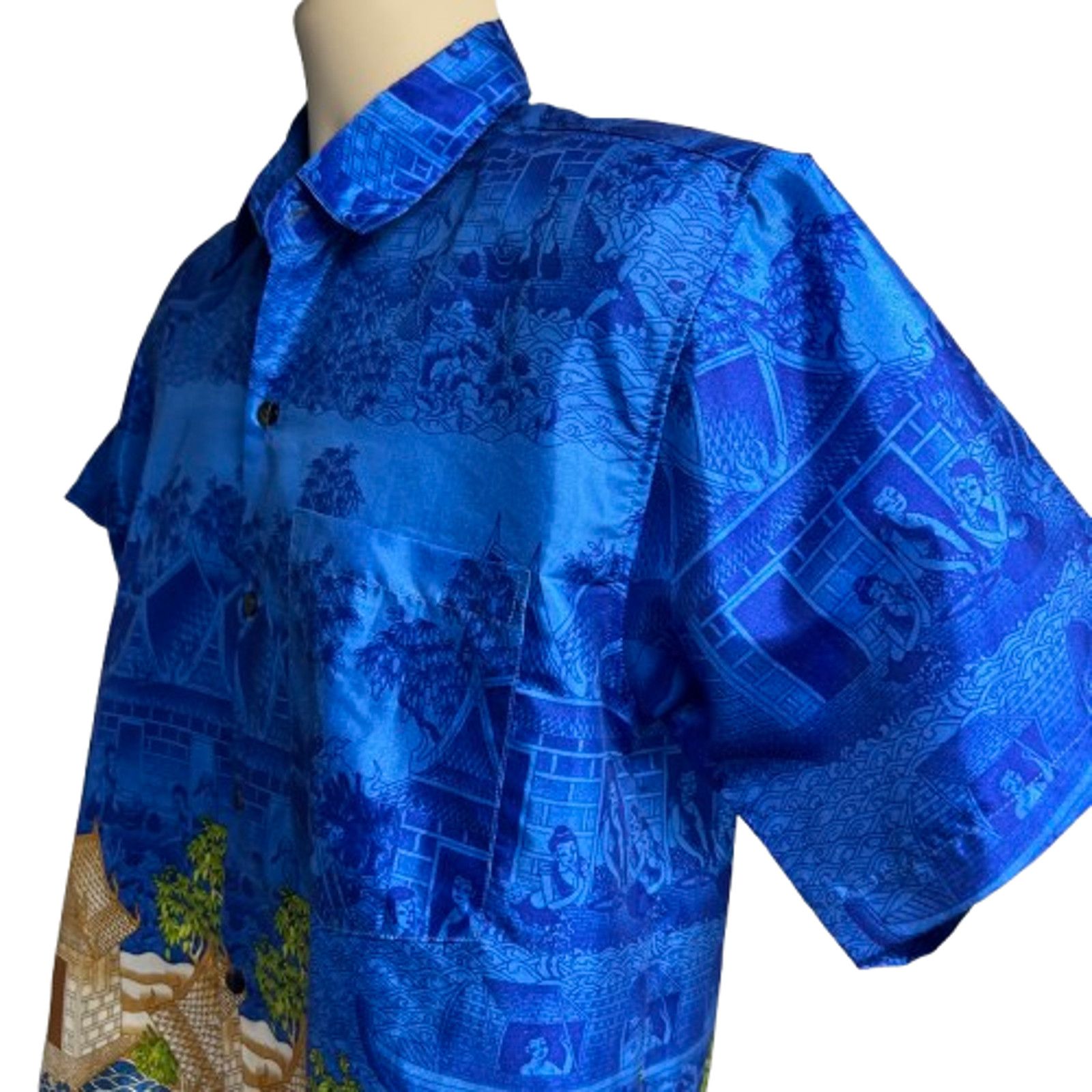 Vintage Thai Silk Siew Chang Huat Blue Button Up Shirt Small Pocket Size US S / EU 44-46 / 1 - 4 Thumbnail