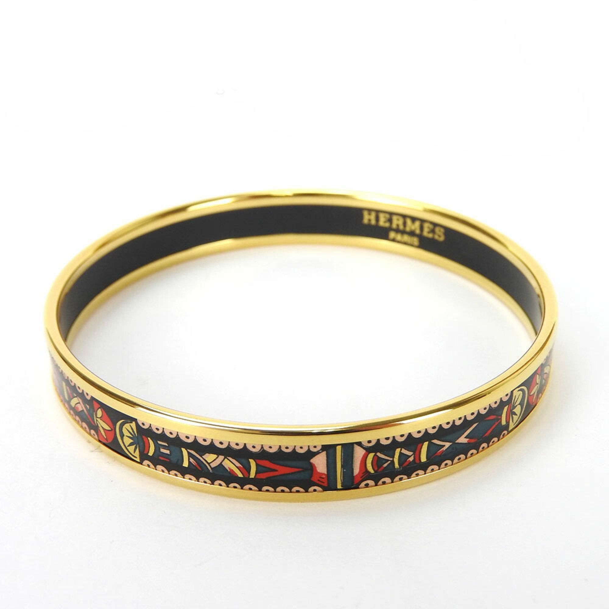 image of Hermes Enamel Bangle Bracelet Accessory Cloisonne Gold Black Gp Plated Ladies Accessories, Women's