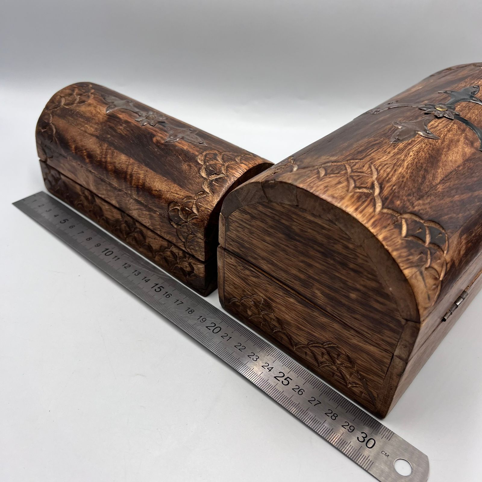 Vintage Vintage Carved Wooden Jewelry Boxes Set Handmade Hardwood Size ONE SIZE - 9 Thumbnail