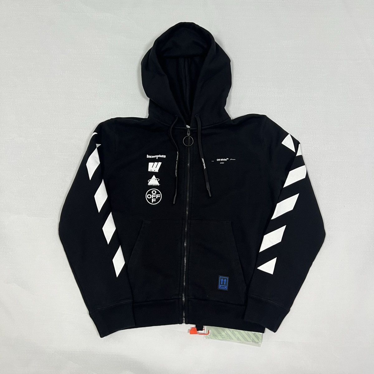 image of Off White Off-White Fw19 Mariana De Silva Zip-Up Hoodie in Black, Men's (Size Medium)