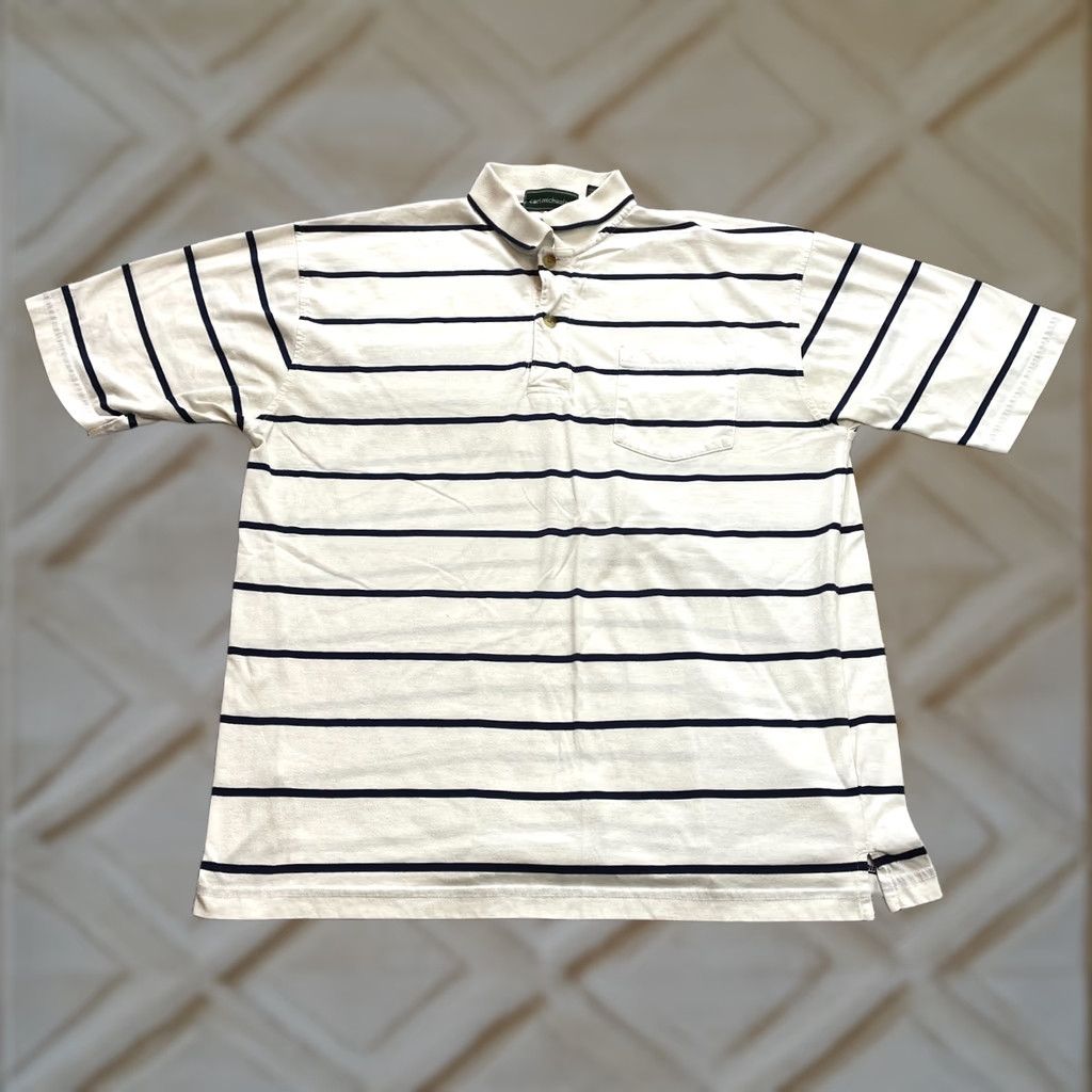 Vintage VINTAGE Carl Michaels Polo Shirt Mens L White Blue Striped Golf Rugby Cotton Polo Short Sleeve Shirt Mens Size US L / EU 52-54 / 3 - 1 Thumbnail