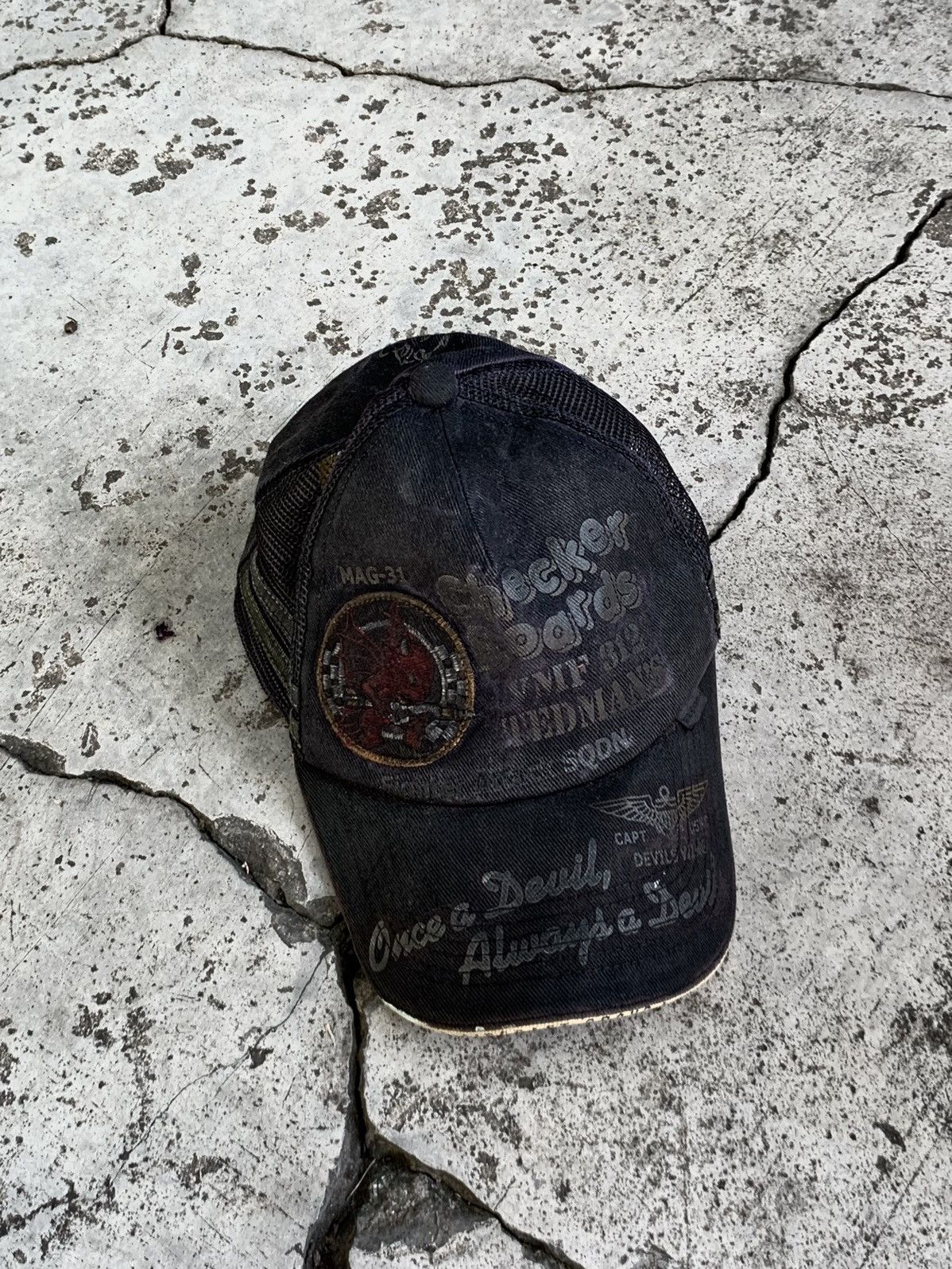 Tedman Tedman Thrashed Trucker Cap Red Devil Marine Fighter Patch Size ONE SIZE - 3 Thumbnail