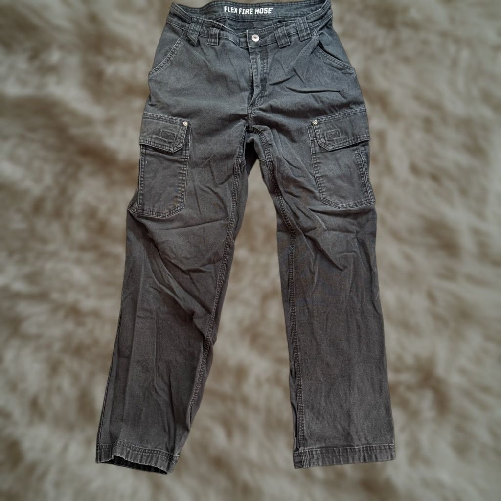 DULUTH TRADING Cargo Pants Mens 32x32 Gray Relaxed Fit Flex Fire Hose