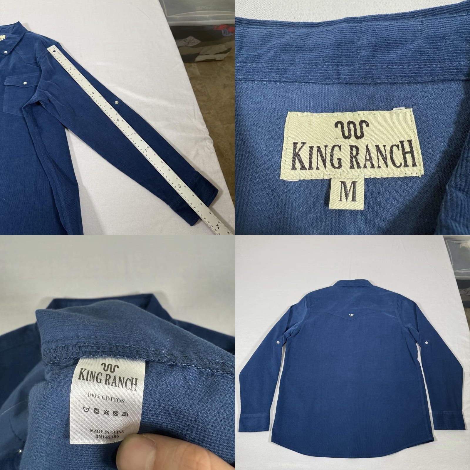 Vintage King Ranch Shirt Mens Medium Blue Corduroy Pearl Snap Western Cowboy Long Sleeve Size US M / EU 48-50 / 2 - 8 Thumbnail
