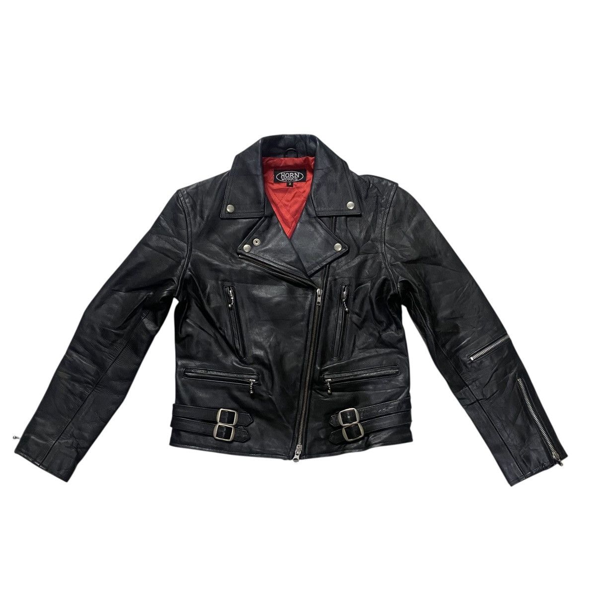 Genuine Leather Horn Works bikers double collar leather jacket Size M / US 6-8 / IT 42-44 - 1 Thumbnail