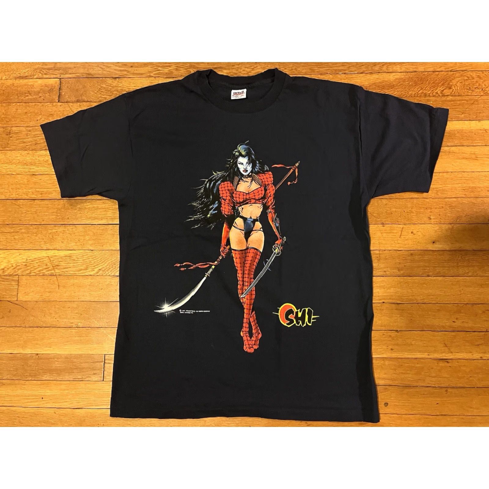 Anvil VINTAGE Shi Comic Images Shirt XL Black Anvil T-Shirt Men’s Crew Neck Short Sleeve Graphic Print 1990s Retro Anime Cartoon Comics Punk Size US XL / EU 56 / 4 - 2 Thumbnail