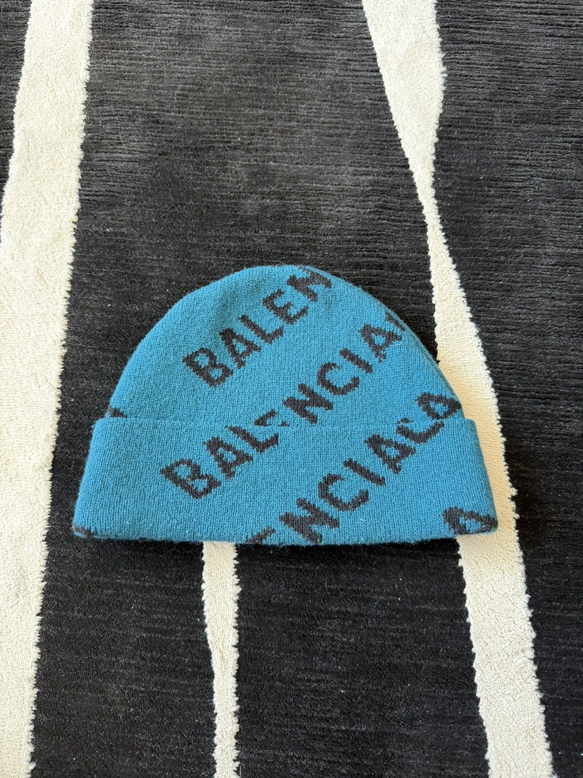 Balenciaga Balenciaga All-Over Logo Beanie (Petrol Blue, OS) Size ONE SIZE - 1 Thumbnail