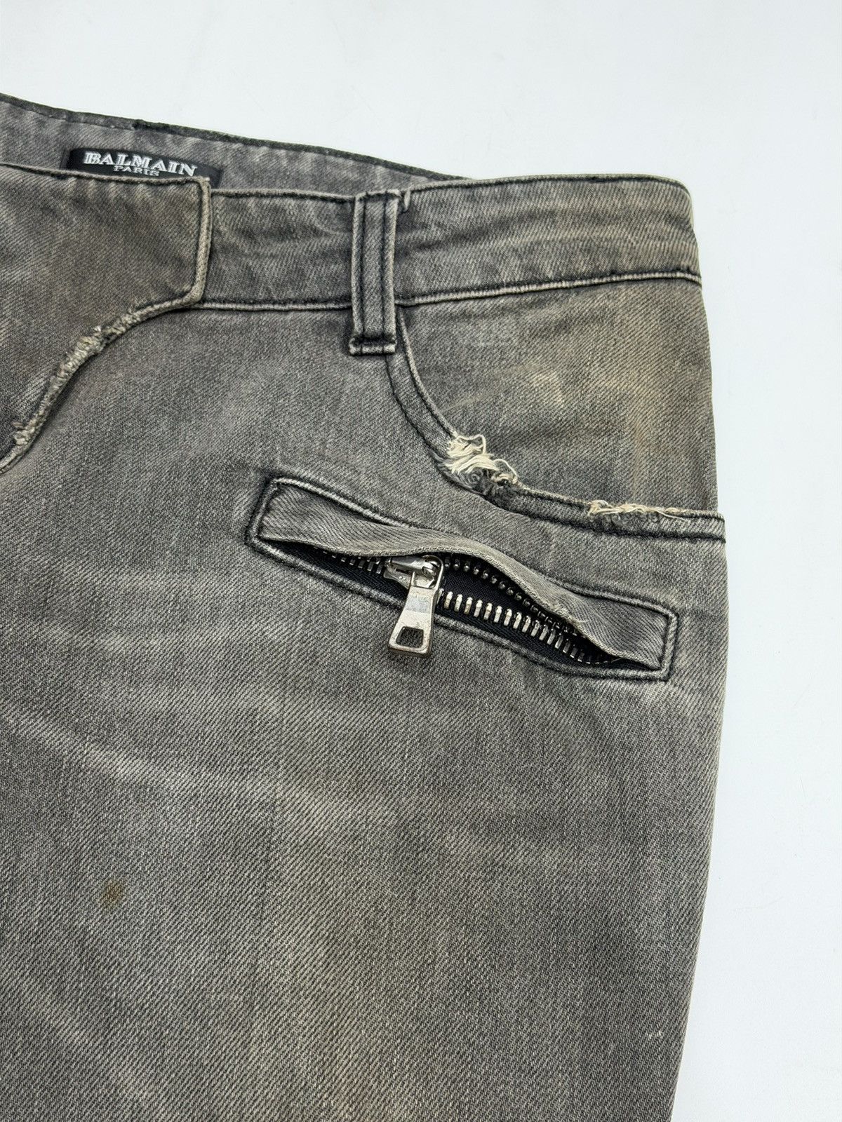 Balmain BALMAIN Decarnin SS 2010 Oil Stained Runway Biker Zip Jeans Size US 28 / EU 44 - 15 Thumbnail