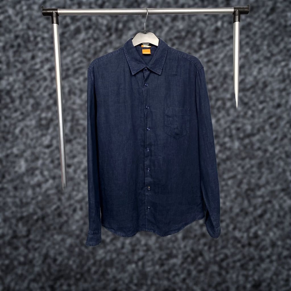 Hugo Boss HUGO BOSS Linen Long Sleeve Shirt Mens L Blue Button-Up Shirt Size US L / EU 52-54 / 3 - 1 Thumbnail