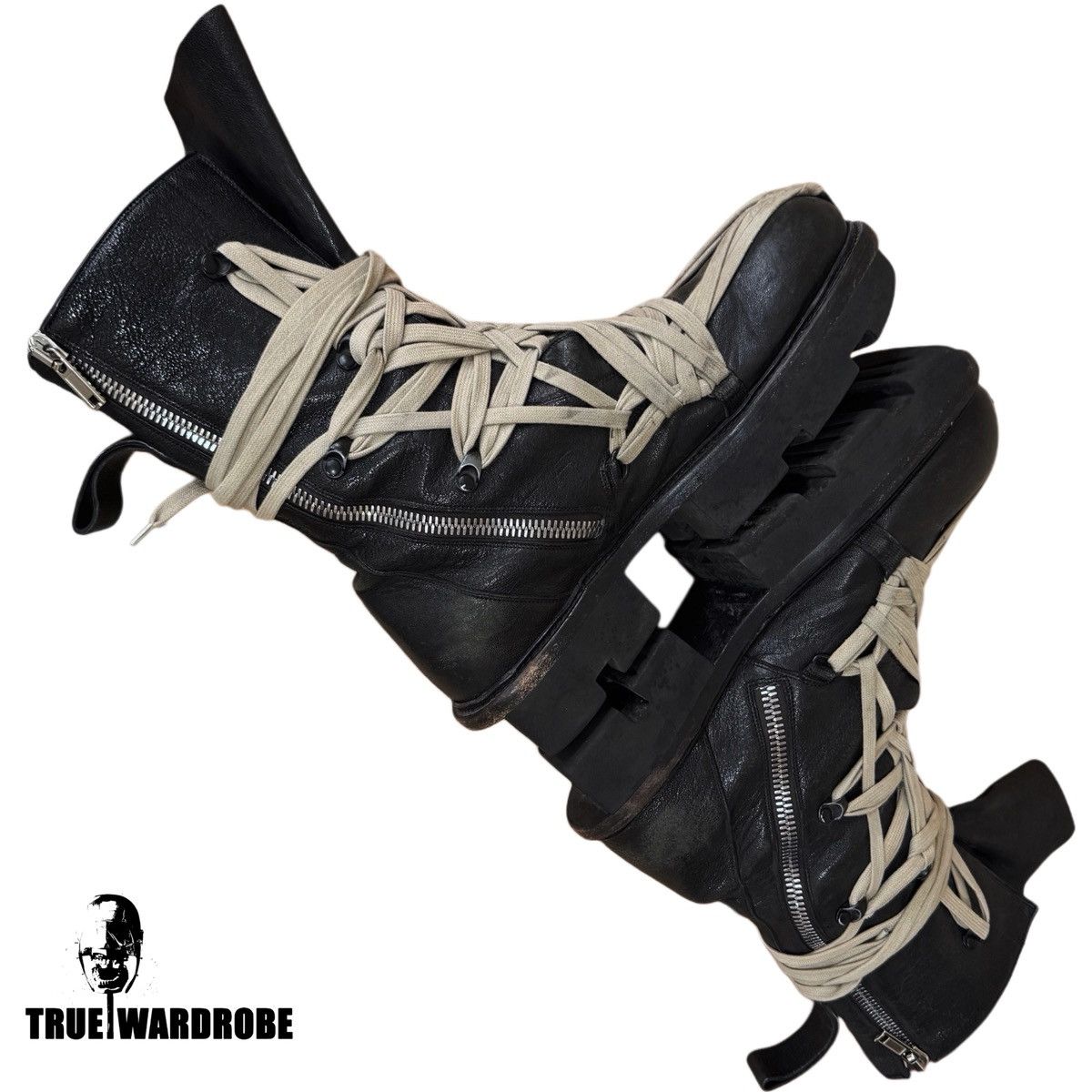 Rick Owens SS20 Rick Owens Megatooth Megalace Army Black Leather Boots Size US 10 / EU 43 - 6 Thumbnail