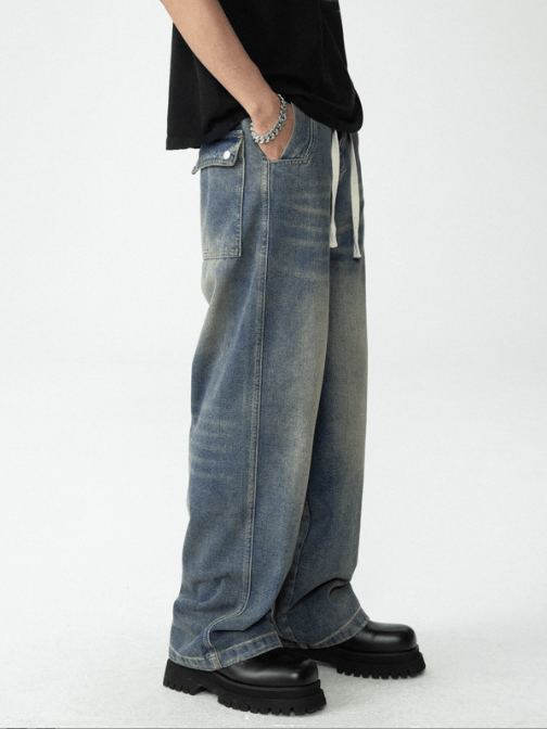 Japanese Brand × Jean American retro distressed washed drawstring elastic jeans Size US 32 / EU 48 - 2 Thumbnail