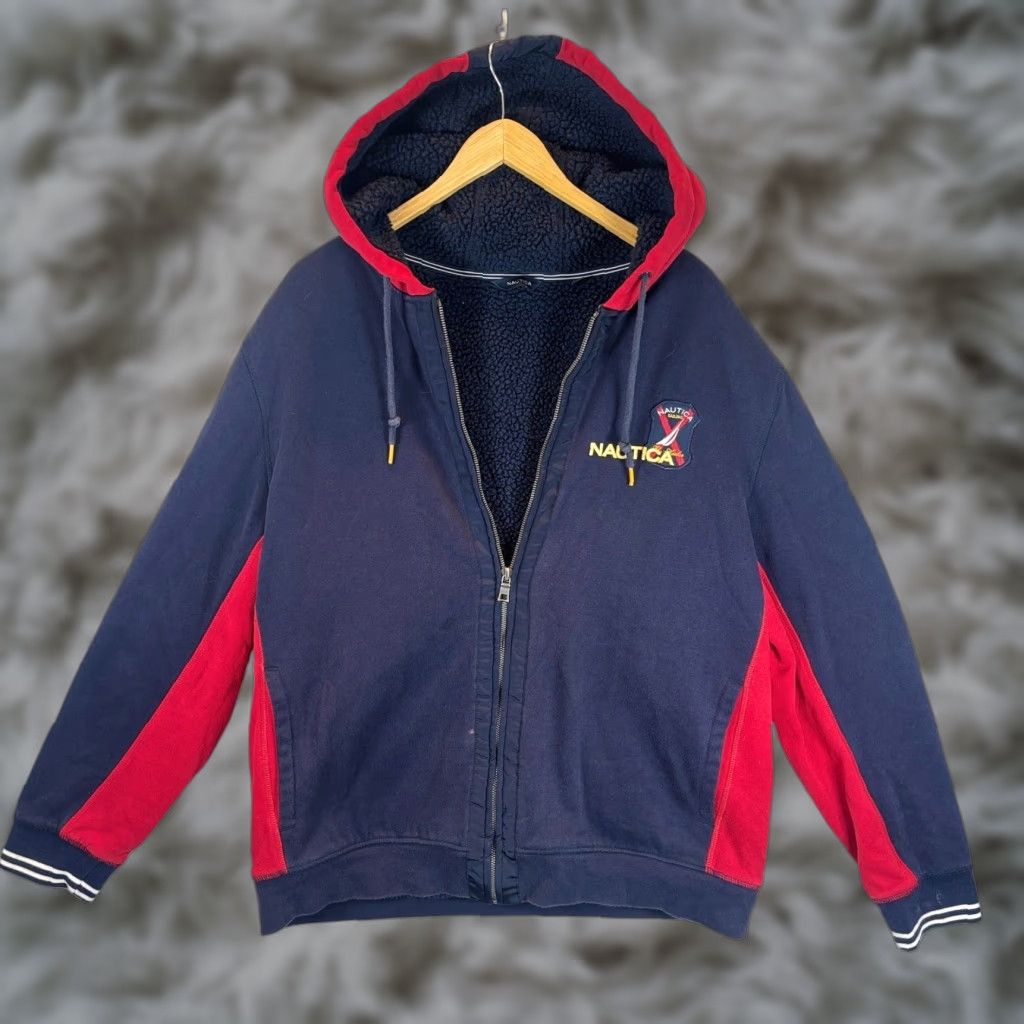 Nautica Nautica Full Zip Hoodie Sweatshirt XL Unisex Adults Blue Red Sherpa Lined Fleece Logo 90s Classic Signature Hoodie Size US XL / EU 56 / 4 - 1 Thumbnail