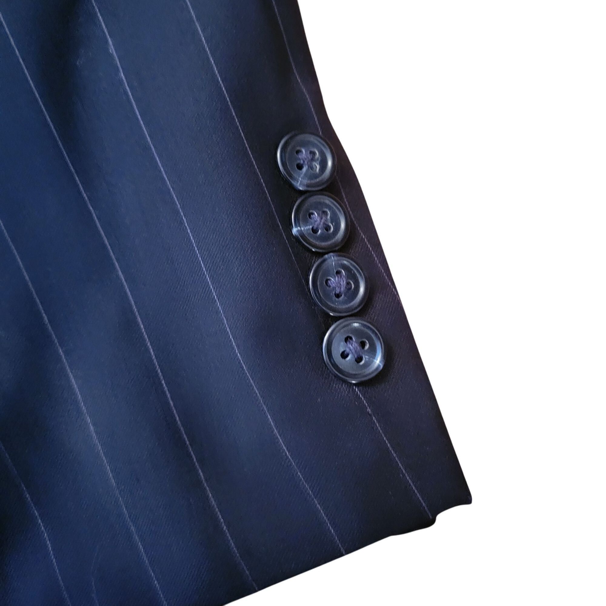 Jos. A. Bank Jos A Bank 2 Pc Black Pinstripe 3 Button Suit 44R Wool 39x30 Size 44R - 16 Thumbnail
