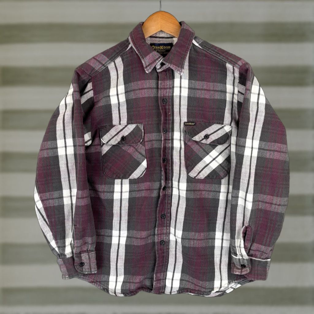 Vintage Vintage OshKosh B’Gosh Heavy Flannel Work Shirt Mens M Maroon Gray Plaid USA Size US M / EU 48-50 / 2 - 1 Thumbnail