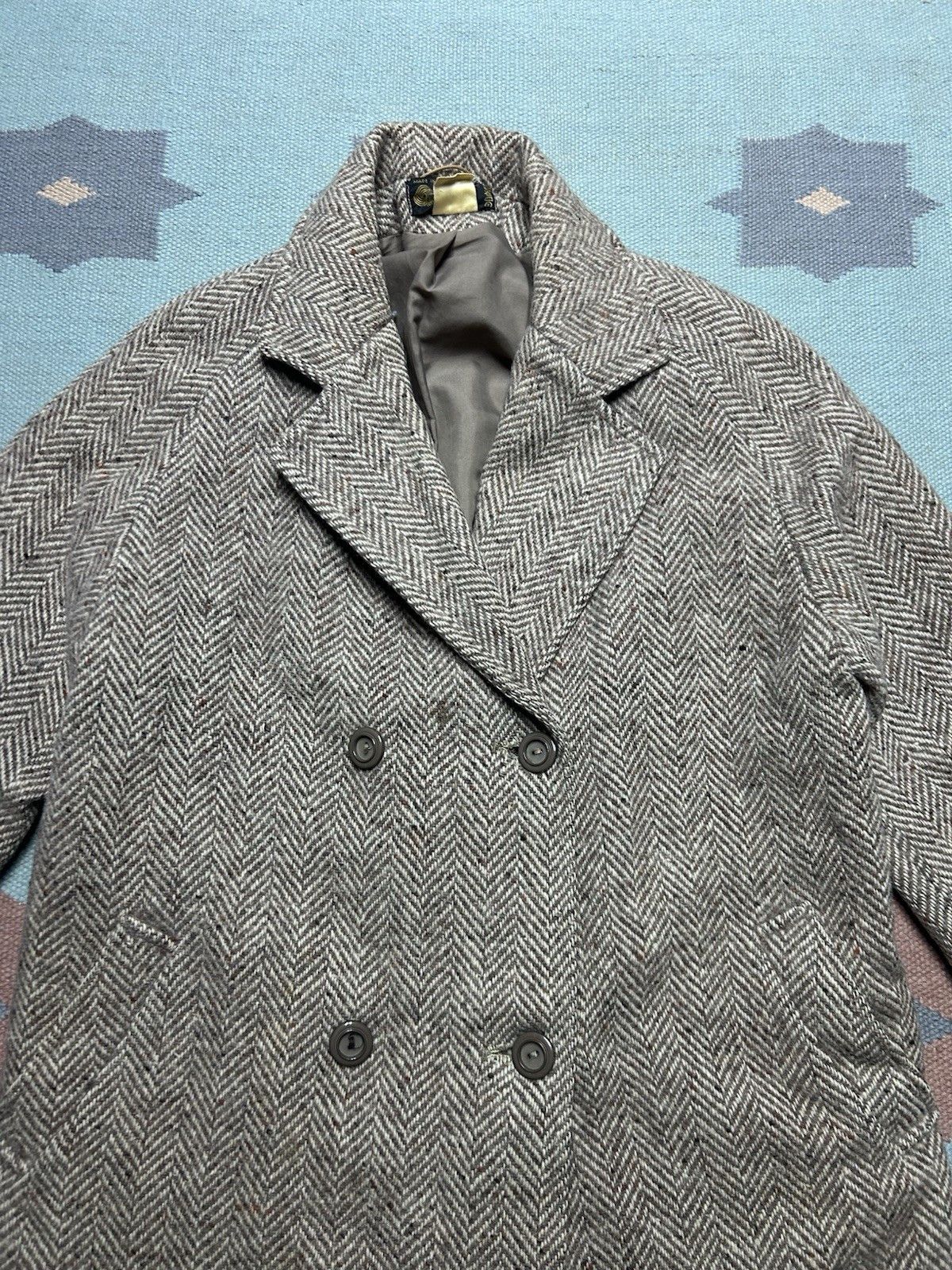 Vintage Kashmoor wool trench coat double breasted herringbone 16.5 Size L / US 10 / IT 46 - 3 Thumbnail