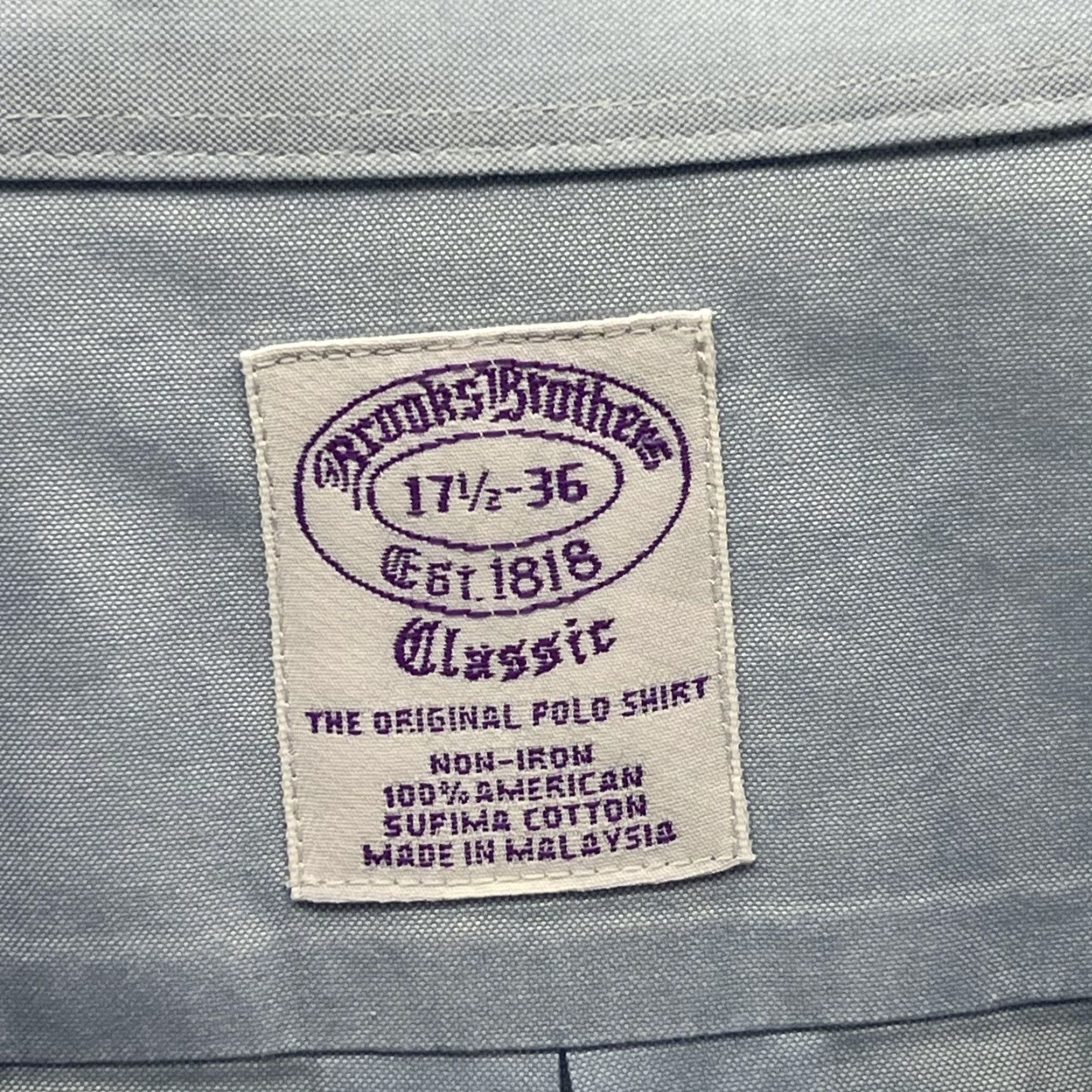 Brooks Brothers Brooks Brothers Dress Shirt Mens 17.5 36 Blue Solid Non-Iron Supima Cotton Shirt Mens Long Sleeve Button-Front Classic Fit Size 48R - 3 Thumbnail