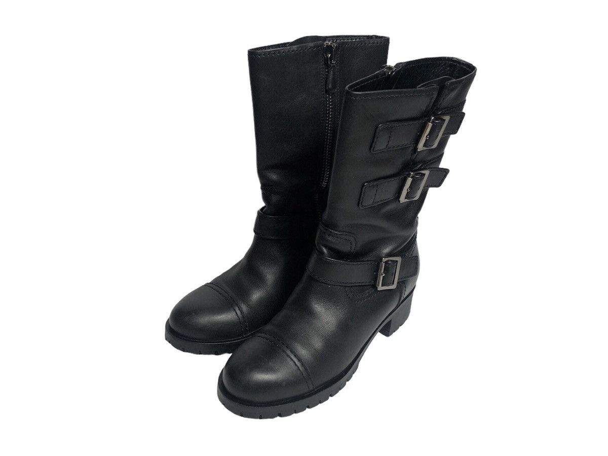 Prada black leather solid belted boots