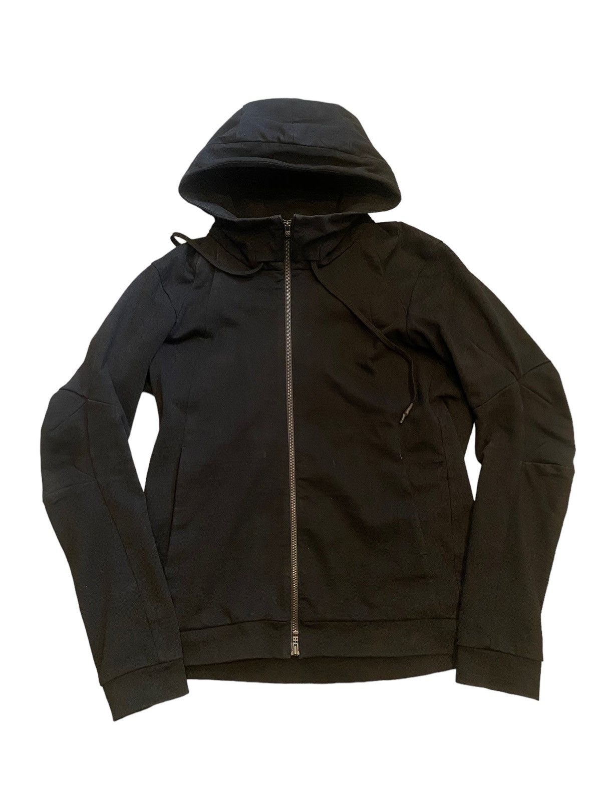 2010s Devoa Black Panelled Zip-Up Hoodie