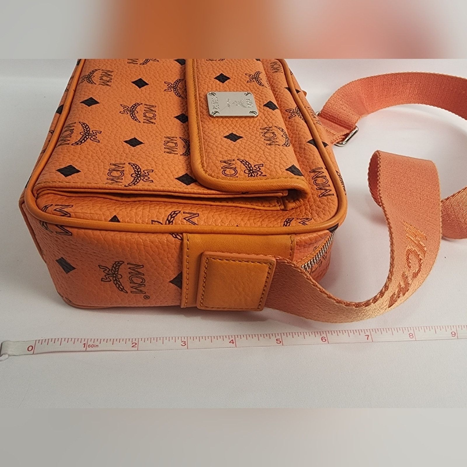 MCM Auth MCM Aren Orange Monogram Crossbody Bag Silver Hardware Size ONE SIZE - 10 Thumbnail