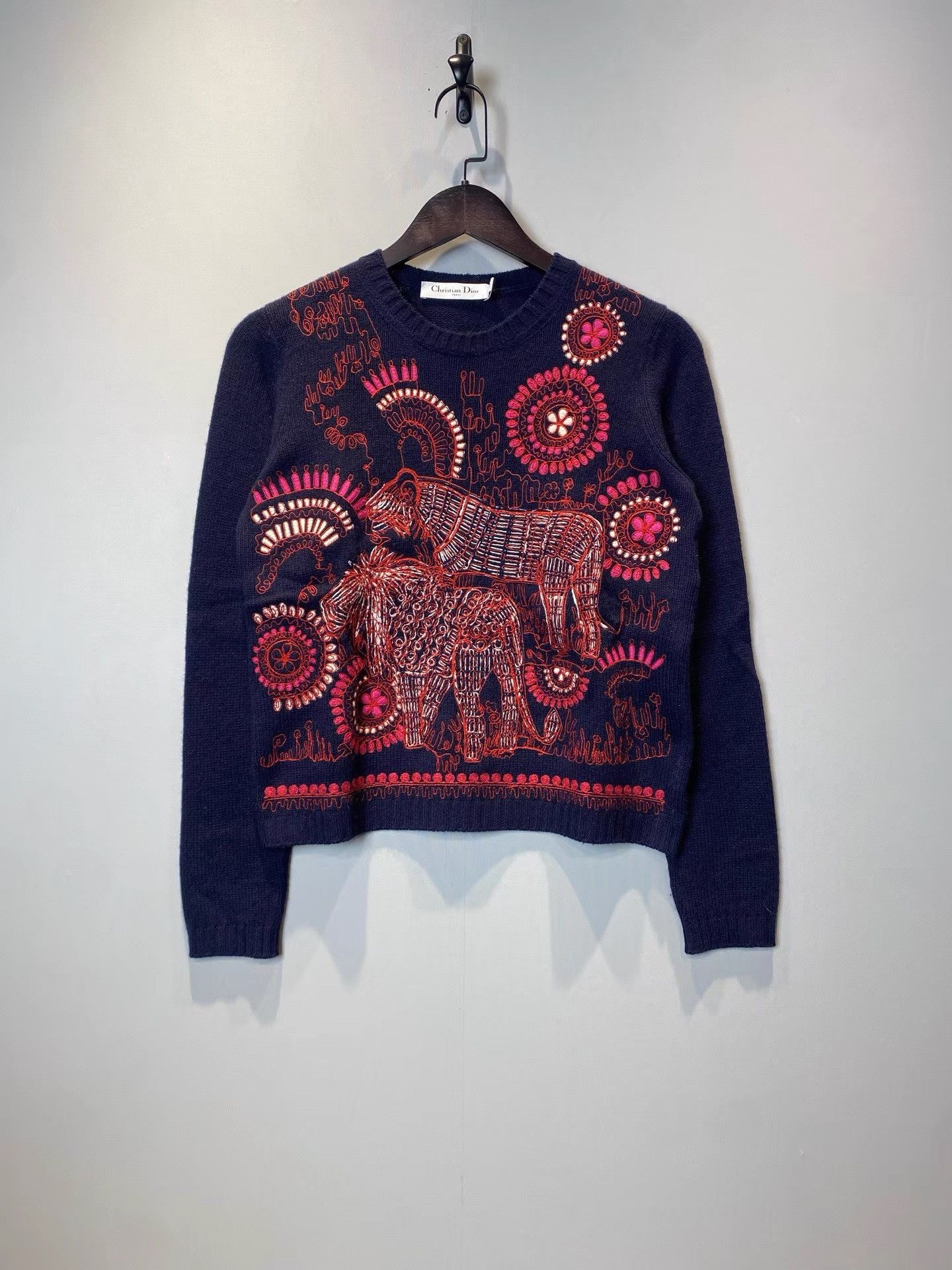 Dior Dior Blue Knit Sweater with Tiger & Lion Embroidery K36 Size XS / US 0-2 / IT 36-38 - 1 Thumbnail