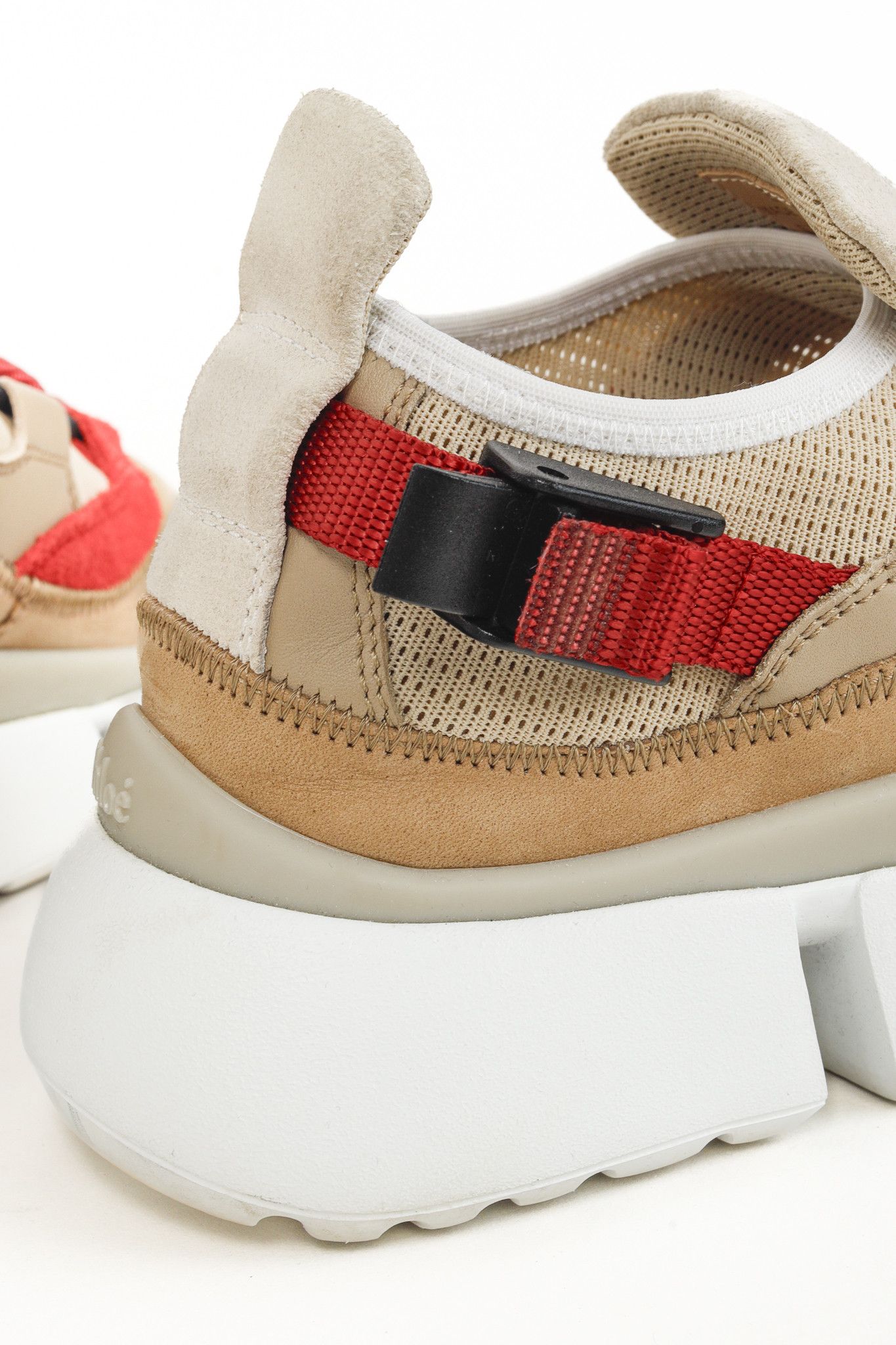 Chloe Chloe Sonnie Beige Leather Red Strap Trainers Size US 7 / IT 37 - 9 Thumbnail
