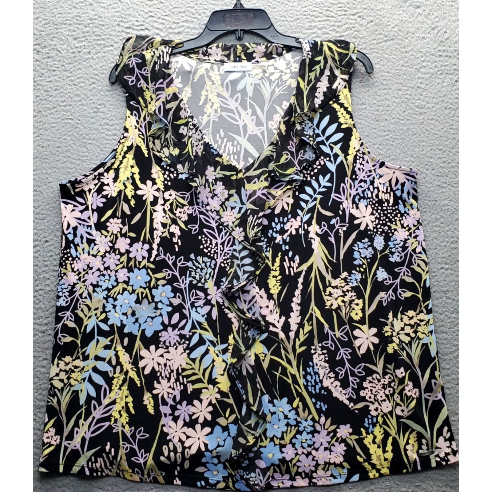 Calvin Klein Calvin Klein Womens Blouse Top Multicolor Floral Sleeveless Ruffle Front Pullover Size XL Size L / US 10 / IT 46 - 2 Thumbnail
