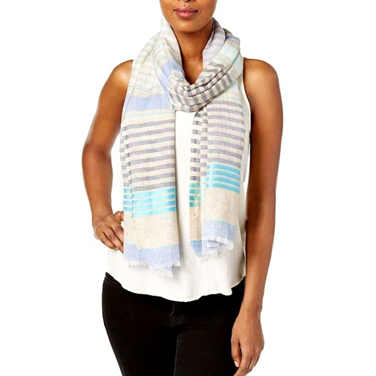 Steve Madden Steve Madden Oversize Blanket Wrap-Scarf Speckled Stripe Denim Multi Women Size ONE SIZE - 2 Thumbnail