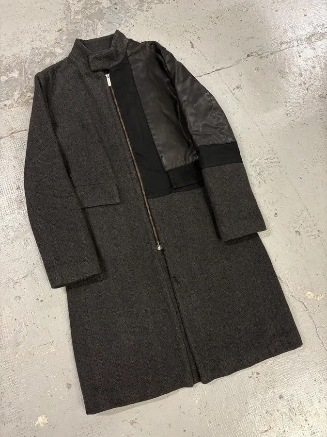Dirk Bikkembergs 2000s Bikkembergs Dark Grey Hybrid Wool & Leather Coat Size US S / EU 44-46 / 1 - 4 Thumbnail
