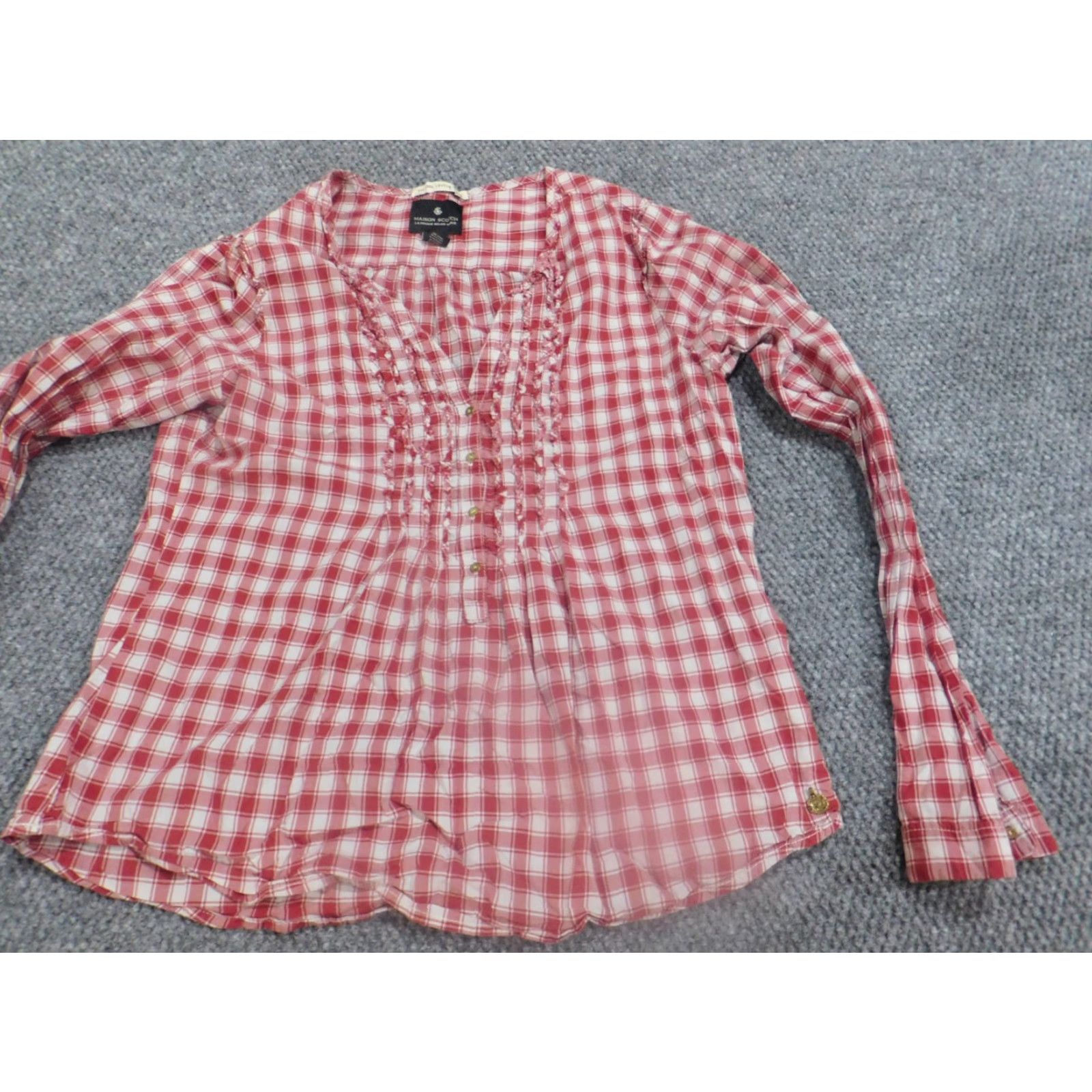 Vintage Rafaella Blouse Women Shirt Regular Size 3 Red Plaid Button Down Collared Cotton Casual Long Sleeve Size XS / US 0-2 / IT 36-38 - 5 Thumbnail