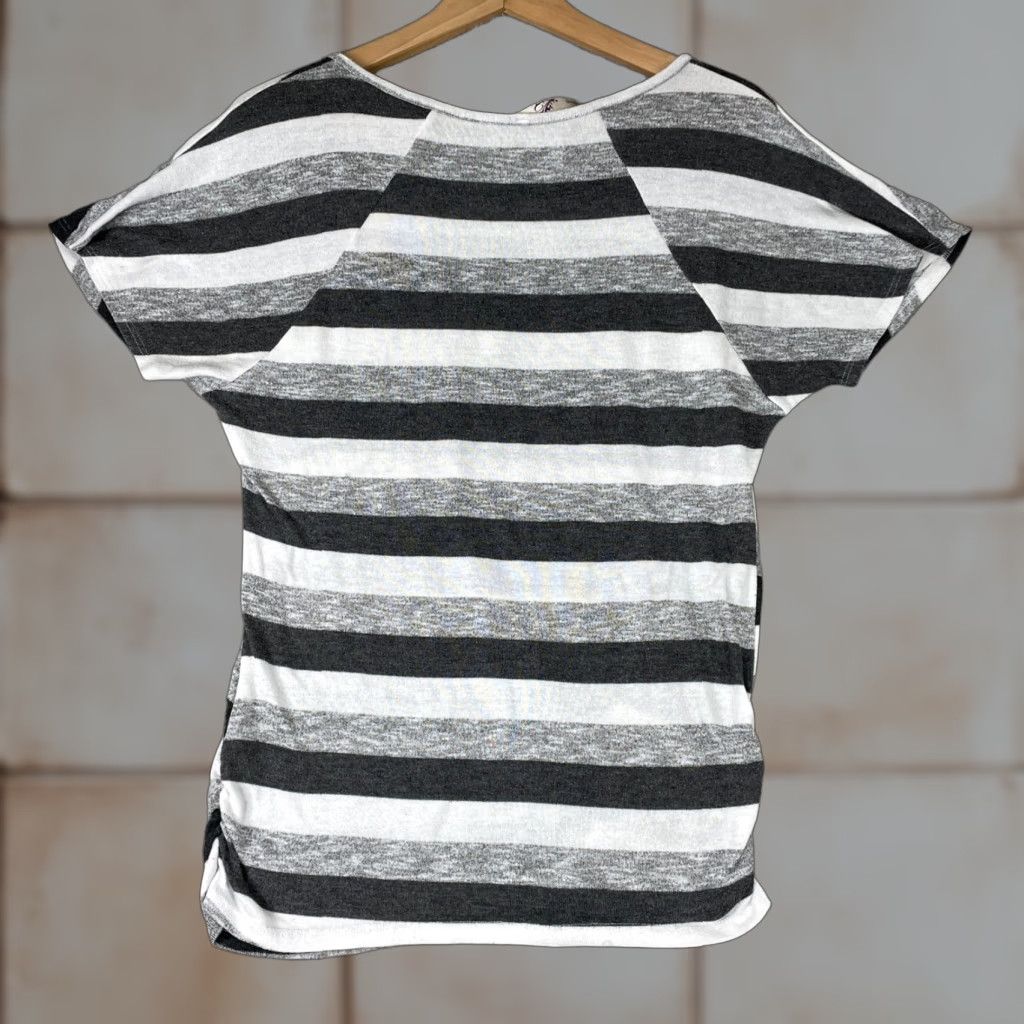 Vintage Andrea Missy Shirt Womens Large Gray Striped Floral Glitter Y2K Top Mcbling Size L / US 10 / IT 46 - 1 Thumbnail