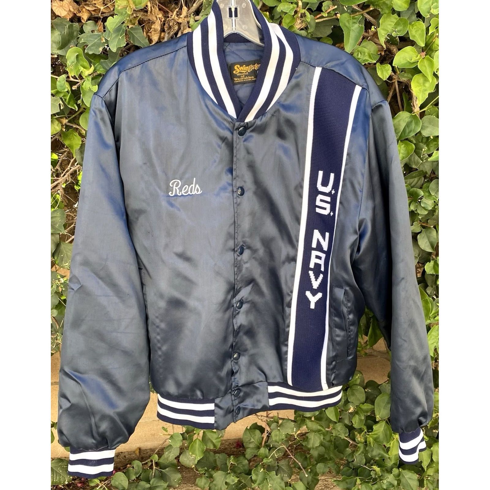 Vintage VINTAGE Swingster Jacket Mens L Red Satin Varsity Embroidered US Navy Reds VFW 9619 Snap Front Knit Ribbed Accent Size US L / EU 52-54 / 3 - 5 Thumbnail