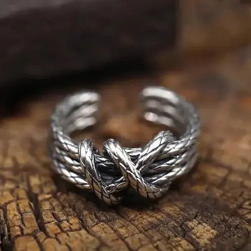 Vintage Retro Woven Hemp Rope Pattern Ring Size ONE SIZE - 1 Thumbnail