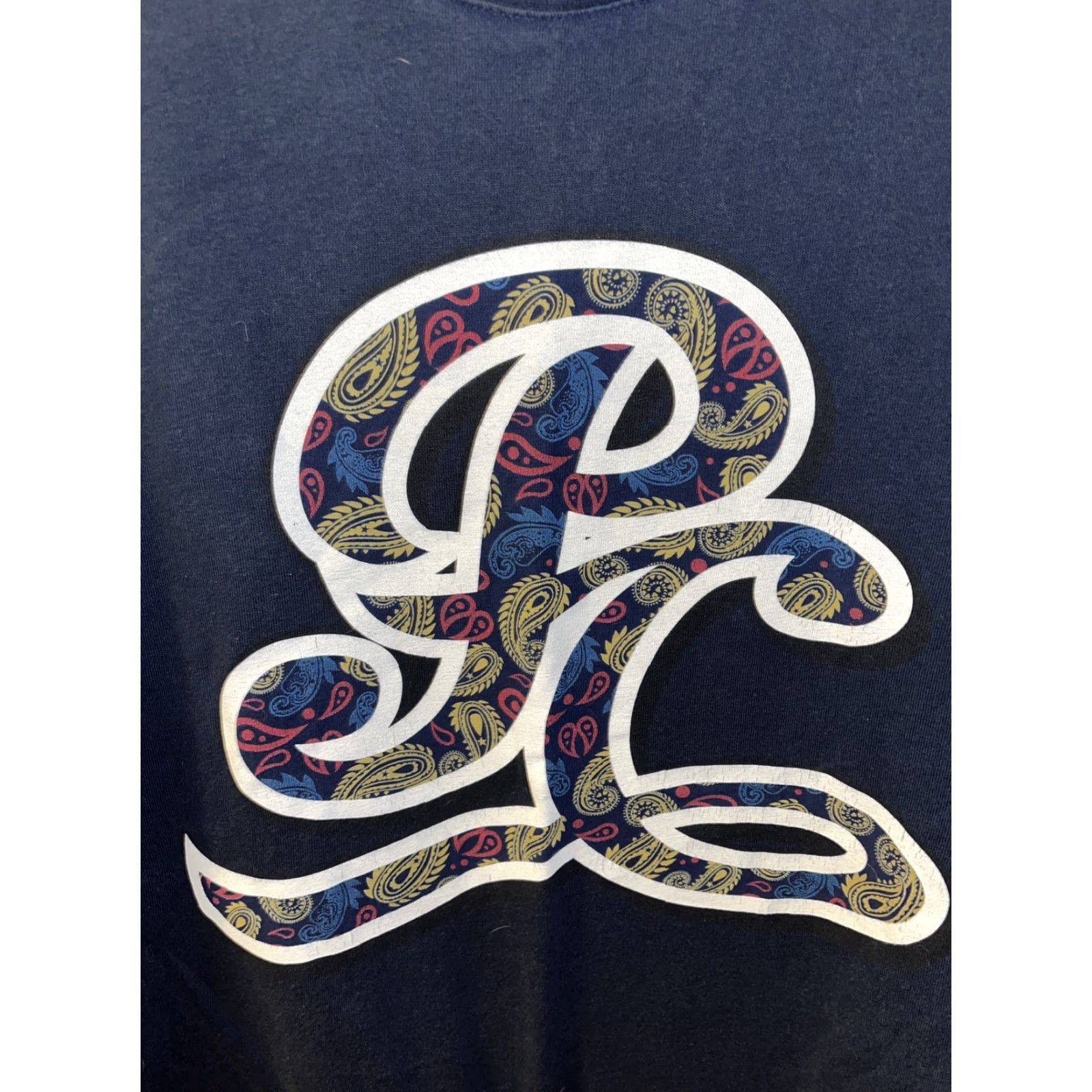 Vintage Play Cloths Mens XL T-Shirt Navy Blue Paisley Logo Graphic Print Crew Neck Jersey Short Sleeve Men Fall Summer Spring Winter Size US XL / EU 56 / 4 - 2 Thumbnail