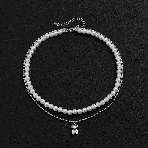 Other Double Layer Pearl Bear Necklace Silver Necklace Size ONE SIZE - 3 Thumbnail