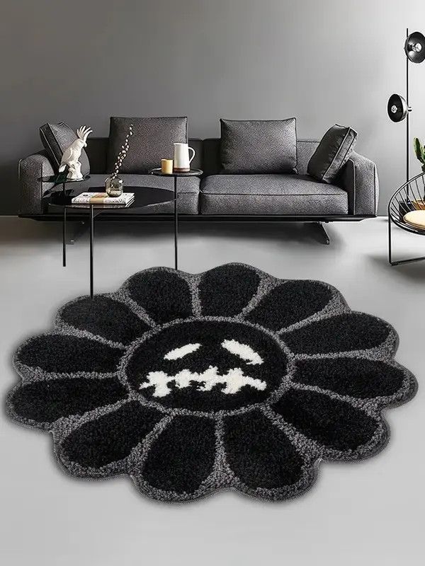 Handmade Smiling Face Tufted Flower Rug Retro Carpet for Bedroom Size ONE SIZE - 6 Thumbnail