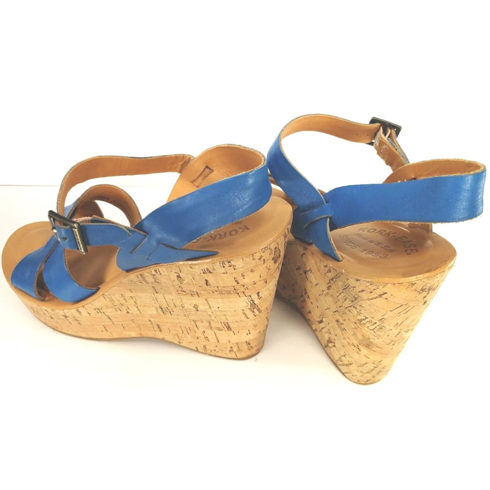 Vintage VINTAGE Kork-Ease Sandal Women’s 9 Blue Leather Crossover Slingback Cork Wedge Size US 9 / IT 39 - 5 Thumbnail