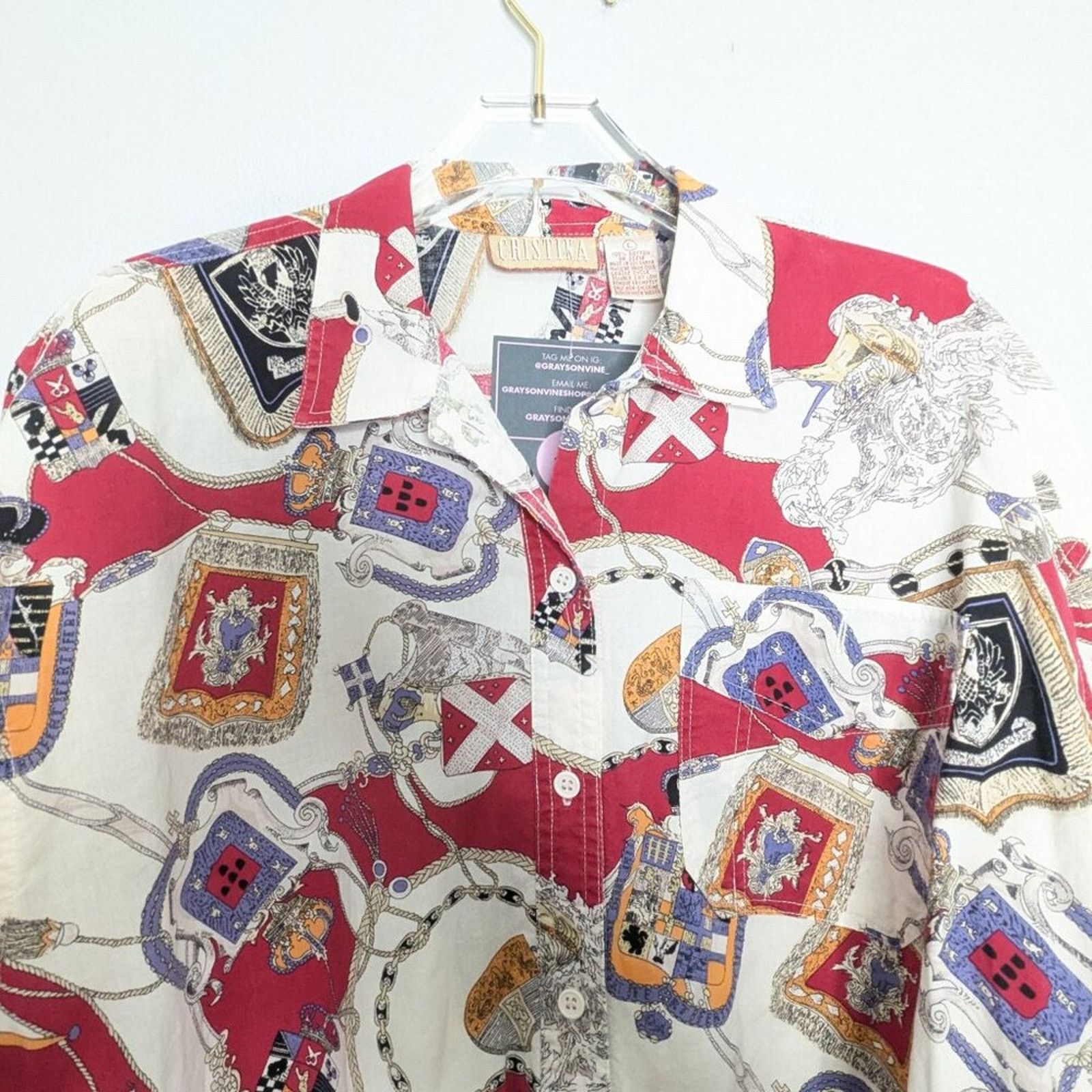 Vintage Vintage 90s Long Sleeve Royal Crest Shield Pattern Button Up Size L / US 10 / IT 46 - 8 Thumbnail