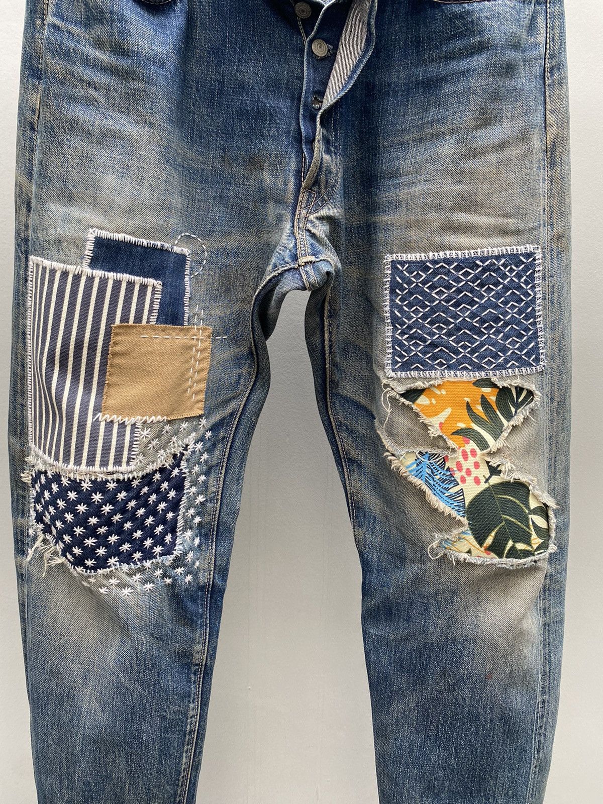 Japanese Brand Trashead Full Count Sashiko Denim Sun Faded Distressed Size US 32 / EU 48 - 3 Thumbnail