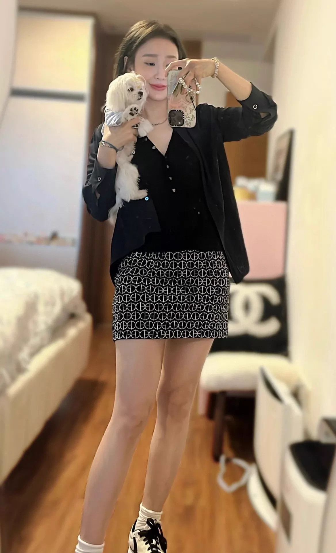 Hermes HERMES Women's Black & White Knit Skirt Size 34 Size 25" / US 0 / IT 36 - 9 Thumbnail